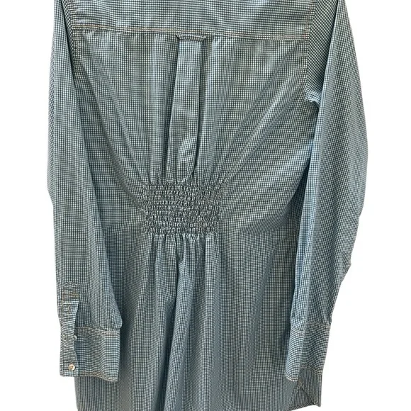 Free People long button down shirt dress blue gingham style size Large - Picture 3 of 15